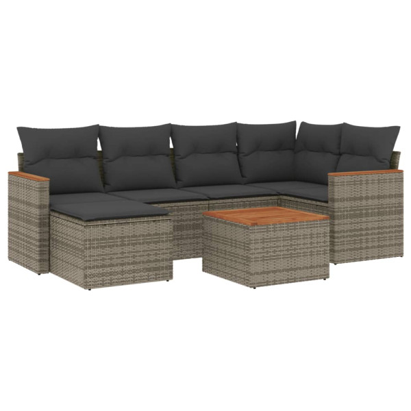 Set de sofás de jardín 7 piezas con cojines ratán PE gris M 2
