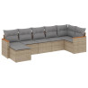7 pcs conj. sofás jardim c/ almofadões vime PE bege misturado 2