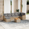 Juego de sofás jardín con cojines beige mezcla 8 pzas ratán PE 1