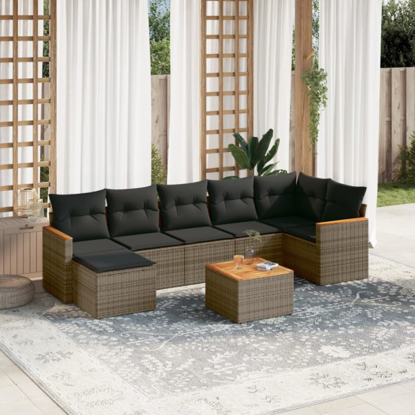 Set de sofás de jardín 8 pzas y cojines ratán sintético gris D