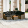 8 pcs conjunto sofás de jardim c/ almofadões vime PE cinzento 1