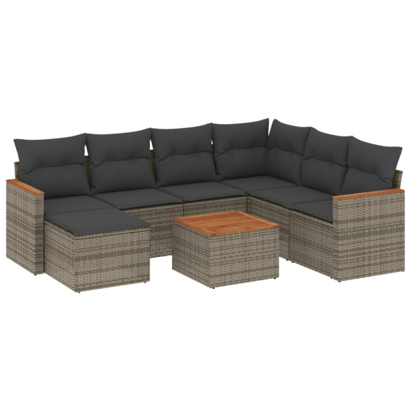 8 pcs conjunto sofás de jardim c/ almofadões vime PE cinzento M 2