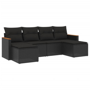 6 pcs conjunto sofás de jardim c/ almofadões vime PE preto H