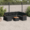 8 pcs conjunto sofás de jardim com almofadões vime PE preto 1