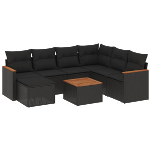 8 pcs conjunto sofás de jardim com almofadões vime PE preto H