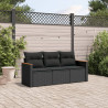 3 pcs conjunto sofás de jardim com almofadões vime PE preto 1