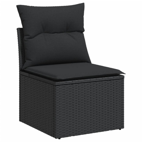 3 pcs conjunto sofás de jardim com almofadões vime PE preto M 3