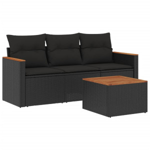 4 pcs conjunto de sofás para jardim c/ almofadões vime PE preto H