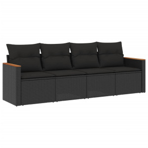 4 pcs conjunto de sofás para jardim c/ almofadões vime PE preto H