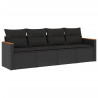 4 pcs conjunto de sofás para jardim c/ almofadões vime PE preto 2