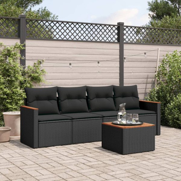 5 pcs conjunto sofás de jardim com almofadões vime PE preto D