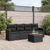 5 pcs conjunto sofás de jardim com almofadões vime PE preto 1
