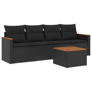 5 pcs conjunto sofás de jardim com almofadões vime PE preto H