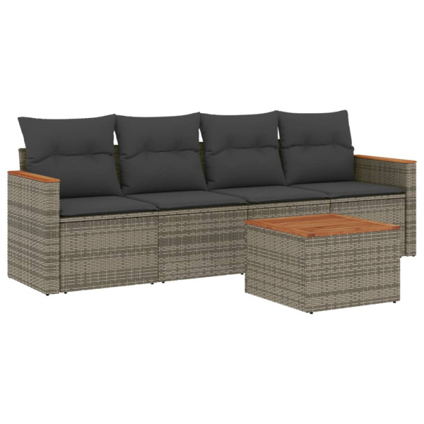 5 pcs conjunto sofás de jardim c/ almofadões vime PE cinzento M 2