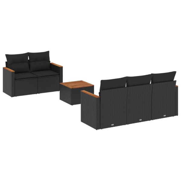 6 pcs conjunto sofás de jardim c/ almofadões vime PE preto M 2