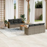 Set de sofás de jardín 7 piezas con cojines ratán PE gris 1