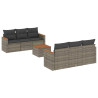 7 pcs conjunto sofás p/ jardim c/ almofadões vime PE cinzento 2