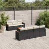 8 pcs conjunto sofás de jardim com almofadões vime PE preto 1
