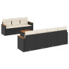 8 pcs conjunto sofás de jardim com almofadões vime PE preto 2