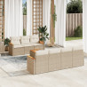 8 pcs conjunto de sofás p/ jardim com almofadões vime PE bege 1