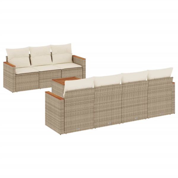 8 pcs conjunto de sofás p/ jardim com almofadões vime PE bege M 2