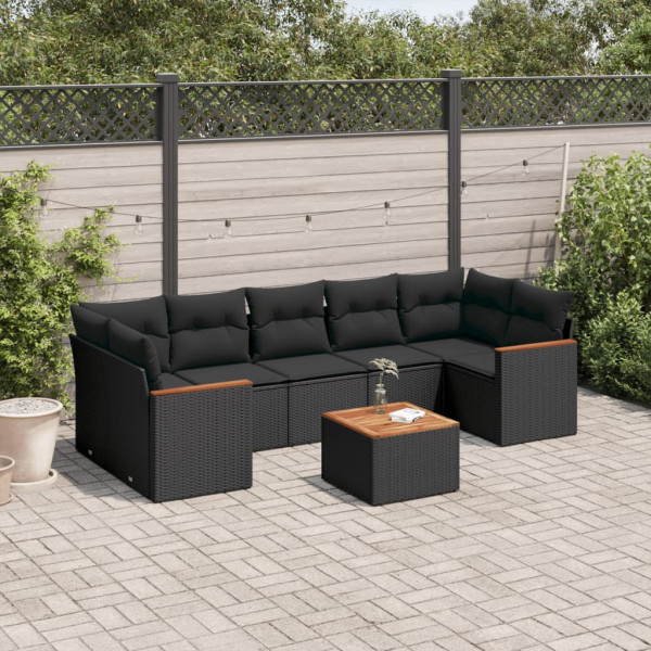 8 pcs conjunto sofás de jardim com almofadões vime PE preto D