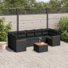 8 pcs conjunto sofás de jardim com almofadões vime PE preto 1