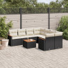 9 pcs conjunto de sofás p/ jardim c/ almofadões vime PE preto 1