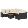 9 pcs conjunto de sofás p/ jardim c/ almofadões vime PE preto 2