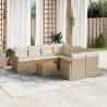 9 pcs conjunto de sofás p/ jardim com almofadões vime PE bege 1