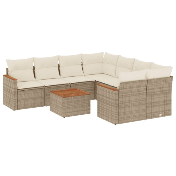 9 pcs conjunto de sofás p/ jardim com almofadões vime PE bege M 2