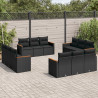 Set de sofás de jardín 12 piezas cojines ratán sintético negro 1