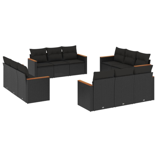 Set de sofás de jardín 12 piezas cojines ratán sintético negro M 2