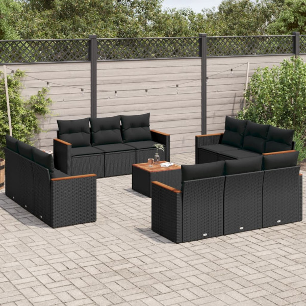 13 pcs conjunto de sofás de jardim com almofadões vime PE preto D