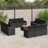 13 pcs conjunto de sofás de jardim com almofadões vime PE preto 1