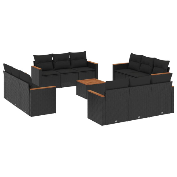 Set de sofás de jardín y cojines 13 pzas ratán sintético negro M 2