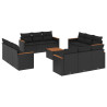 13 pcs conjunto de sofás de jardim com almofadões vime PE preto 2