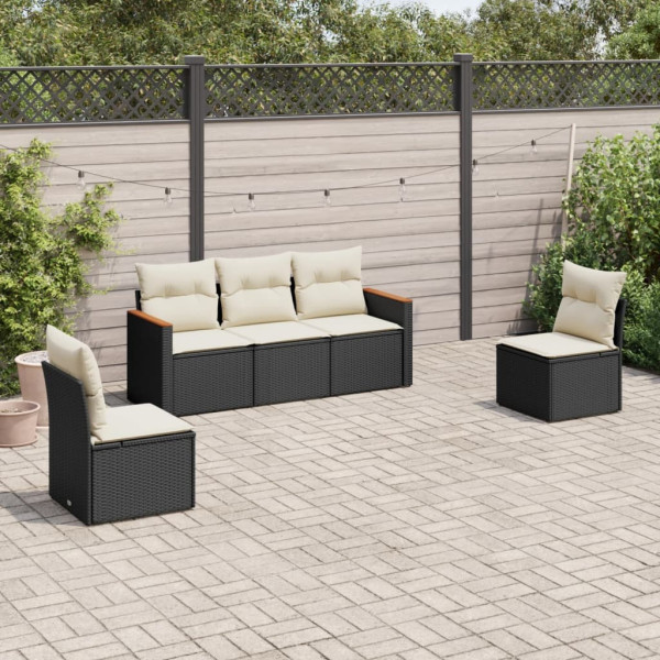 Set de muebles de jardín 5 pzas y cojines ratán sintético negro D