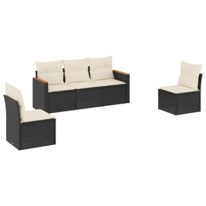 5 pcs conjunto sofás de jardim com almofadões vime PE preto H