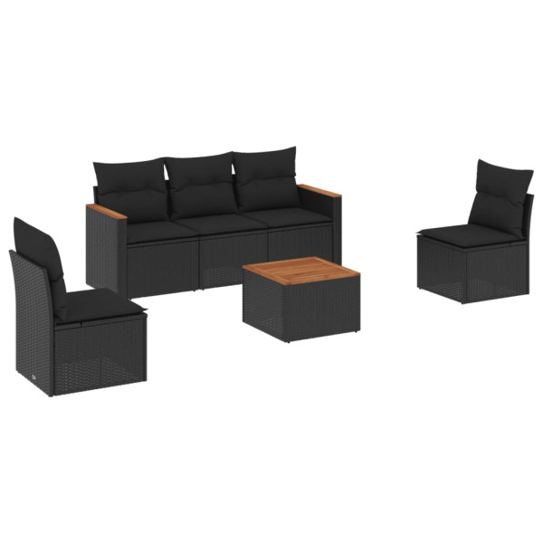 6 pcs conjunto sofás de jardim c/ almofadões vime PE preto M 2