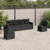 6 pcs conjunto sofás de jardim c/ almofadões vime PE preto 1