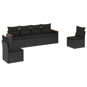 6 pcs conjunto sofás de jardim c/ almofadões vime PE preto H