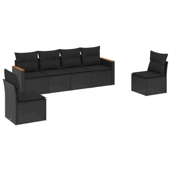 6 pcs conjunto sofás de jardim c/ almofadões vime PE preto M 2