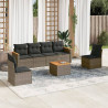 7 pcs conjunto sofás p/ jardim c/ almofadões vime PE cinzento 1
