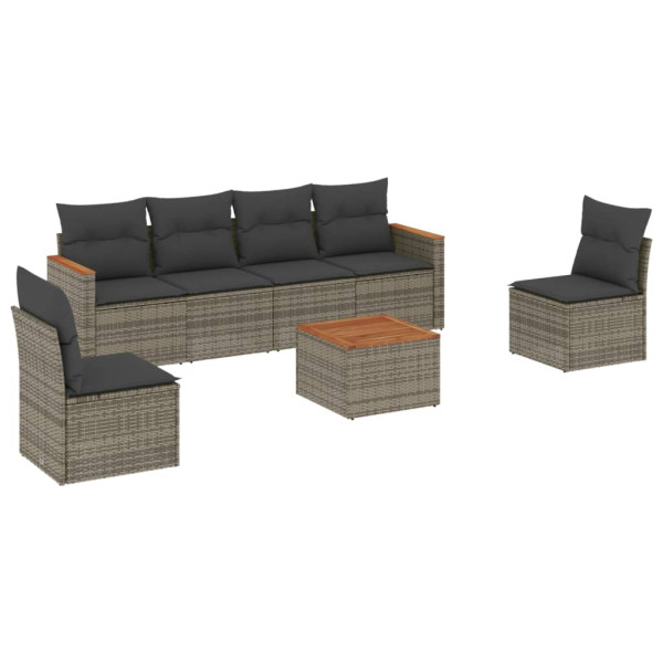 7 pcs conjunto sofás p/ jardim c/ almofadões vime PE cinzento M 2