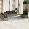 7 pcs conjunto sofás p/ jardim c/ almofadões vime PE cinzento 1