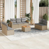 Juego de sofás jardín con cojines beige mezcla 8 pzas ratán PE 1