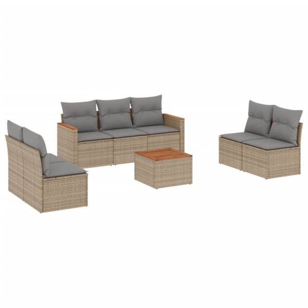 8 pcs conj. sofás jardim c/ almofadões vime PE bege misturado M 2