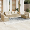 8 pcs conjunto de sofás p/ jardim com almofadões vime PE bege 1