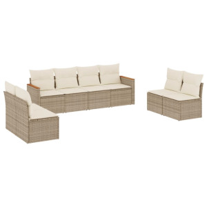 8 pcs conjunto de sofás p/ jardim com almofadões vime PE bege H